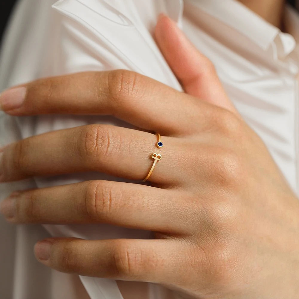 Dainty Initial Birthstone Ring