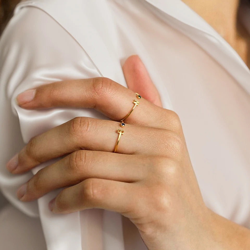 Dainty Initial Birthstone Ring