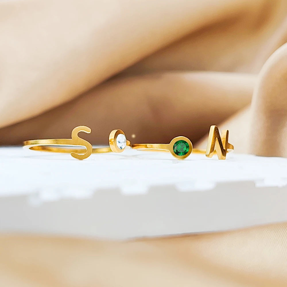 Dainty Initial Birthstone Ring